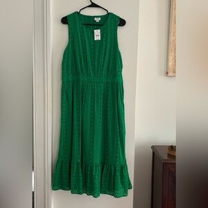 Beautiful green Jcrew midi eyelet dress. NWT never worn.